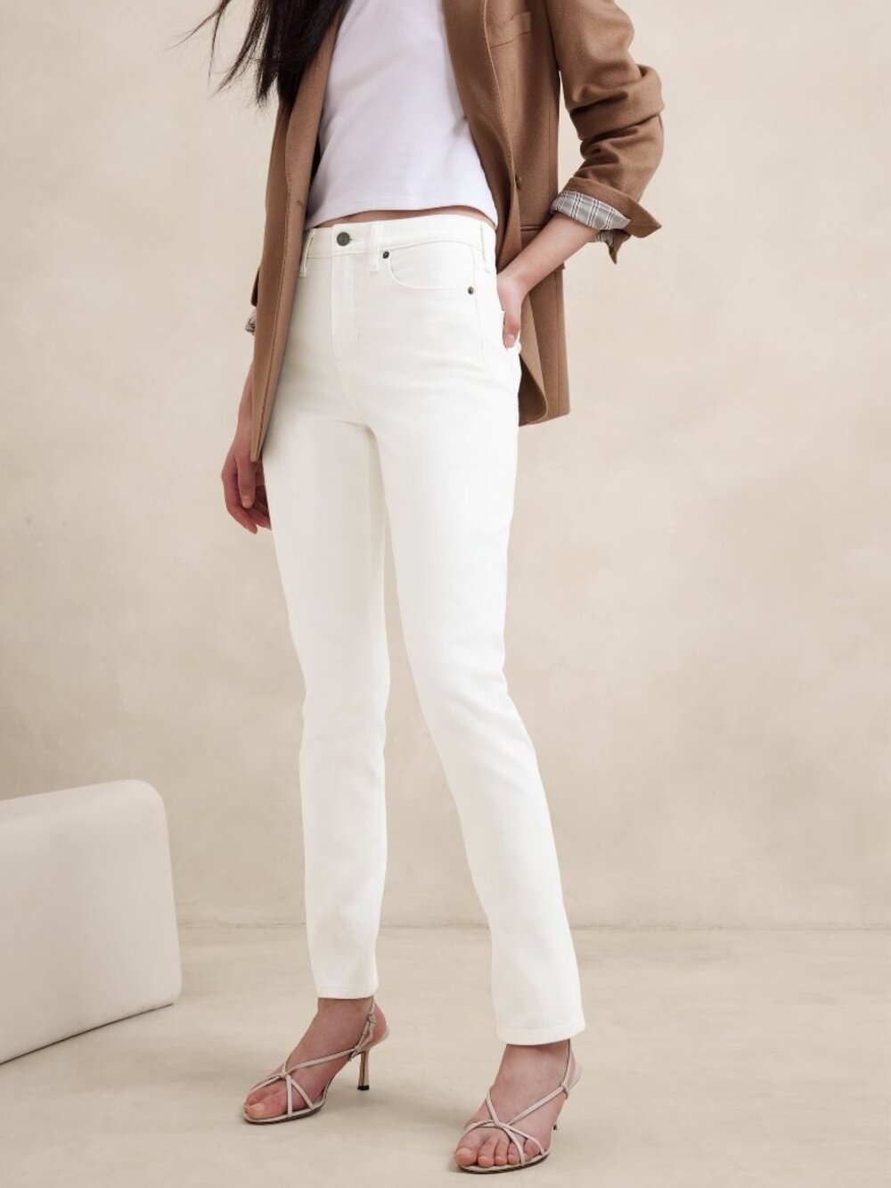 Slim Jean Banana Republic White Stretch Denim Size 30 Ankle Jeans for Fall